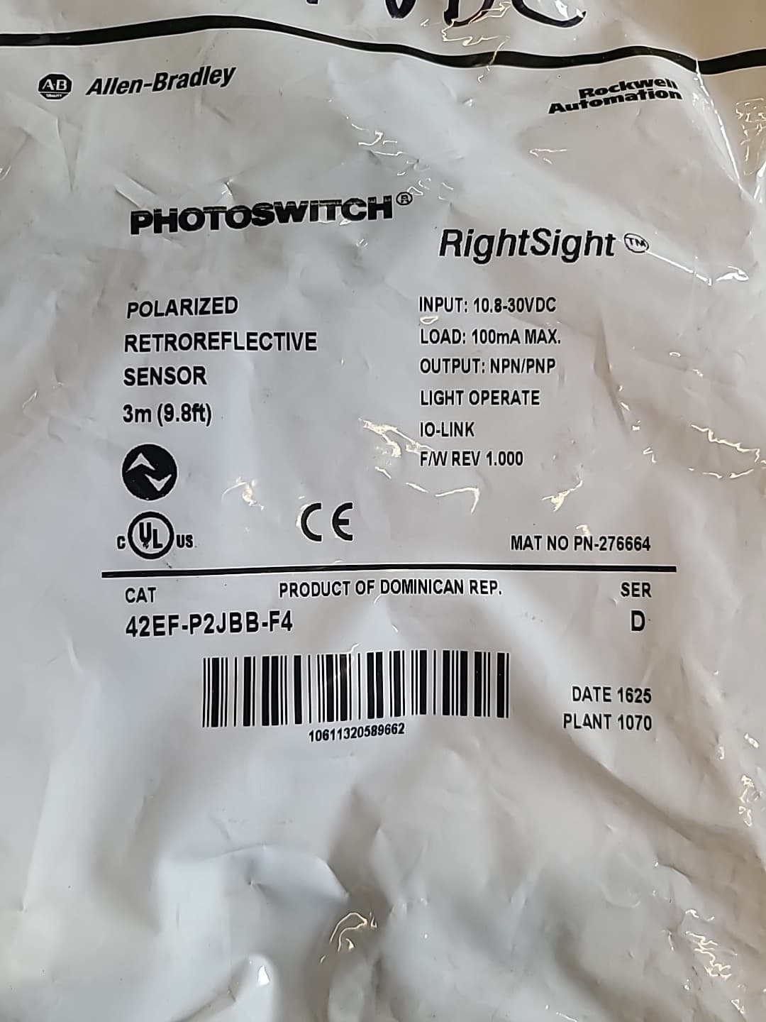 Allen-Bradley Photoswitch Part# 42EF-P2JBB-F4 New In Sealed Package 2