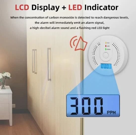 Carbon Monoxide Warning Alarm Sensor LED Digital Battery | Powered 4