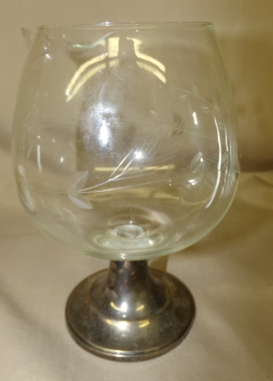 Vintage NEWPORT GORHAM Sterling Silver & Etched Glass Sauce Boat Goblet Beaker 2