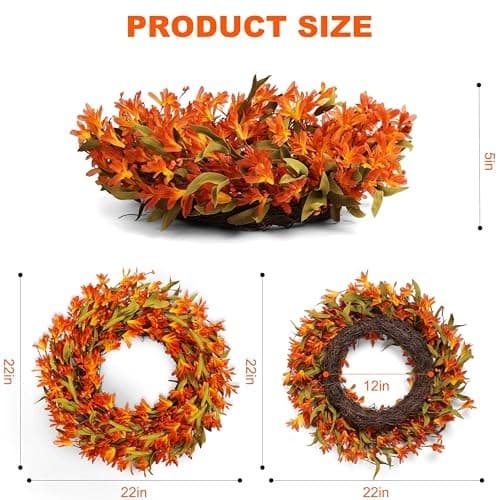 Fall Wreath 22 Inch Fall Wreaths for Front Door Orange forsythia Wreath with  4