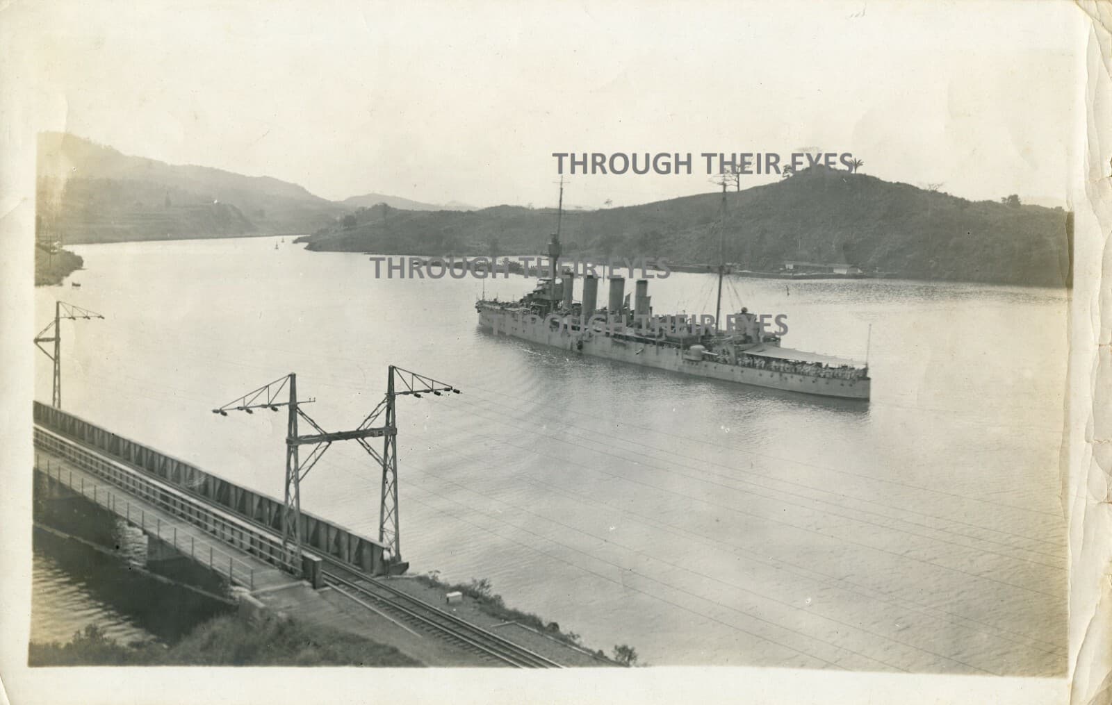 4 large original photos of a Royal Navy armoured cruiser Panama canal 1902 3