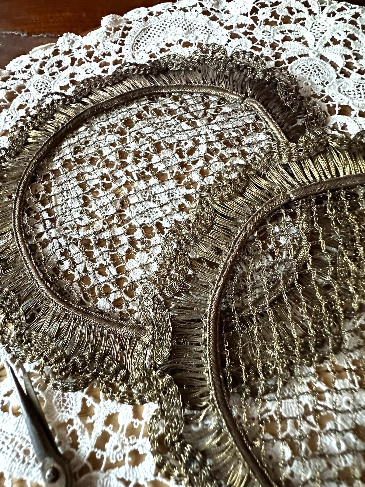 Pair of Victorian Antique Doilies Fine Woven Bronze Cording WATCH VIDEO NOW 4