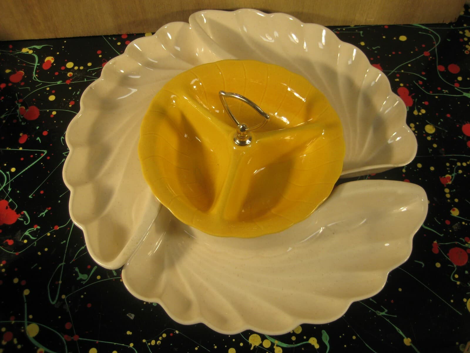 Lane & Co 4pc Crudites Set Vegetable Trays + Relish Dish California Pottery