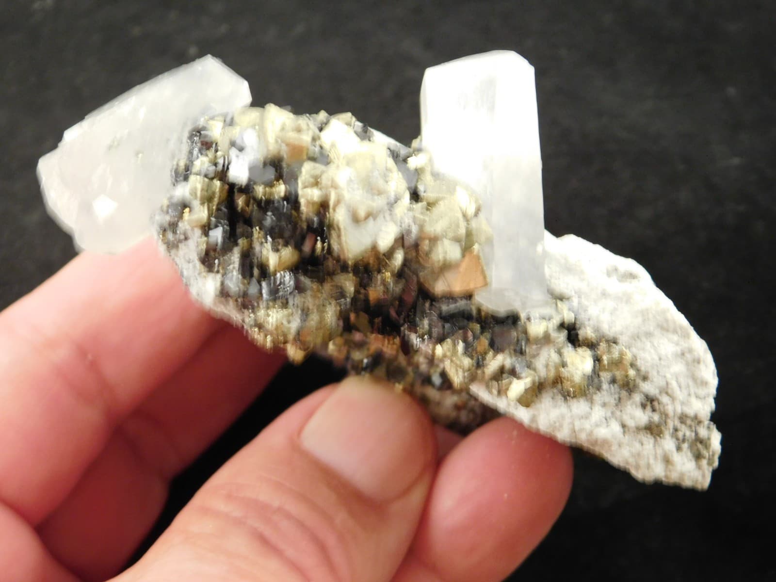 Pyrite and Sphalerite Crystal Cluster with FLUORESCENT Calcite Crystals 175gr 2