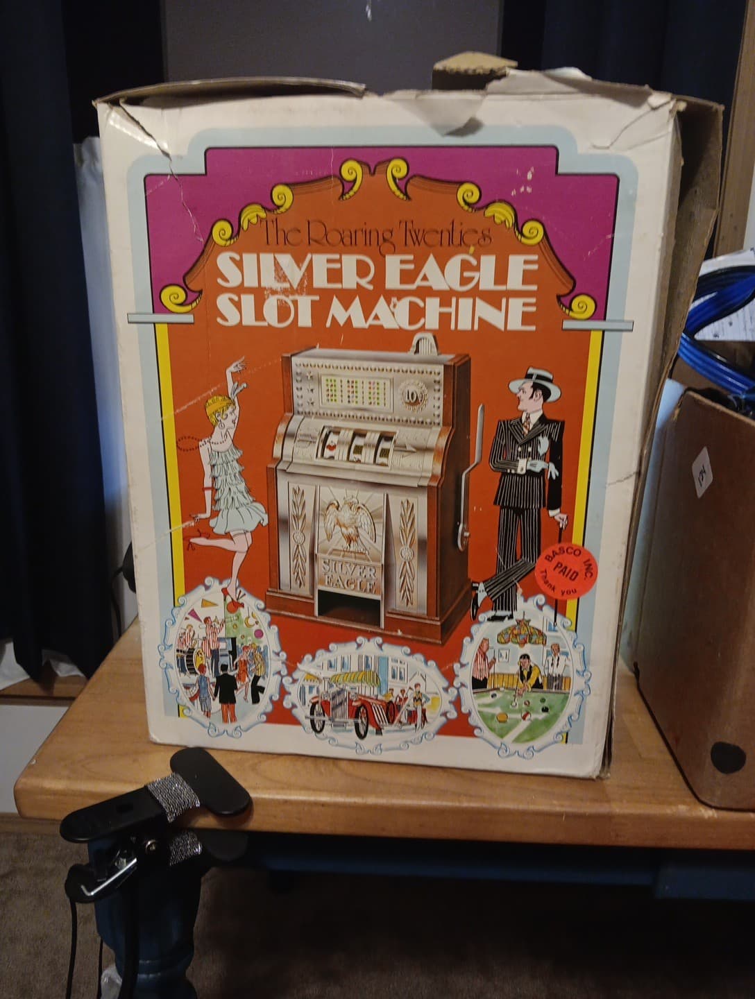 VTG 1977 Roaring Twenties Silver Eagle Slot Machine Bank Cleaned TESTED SEE DESC