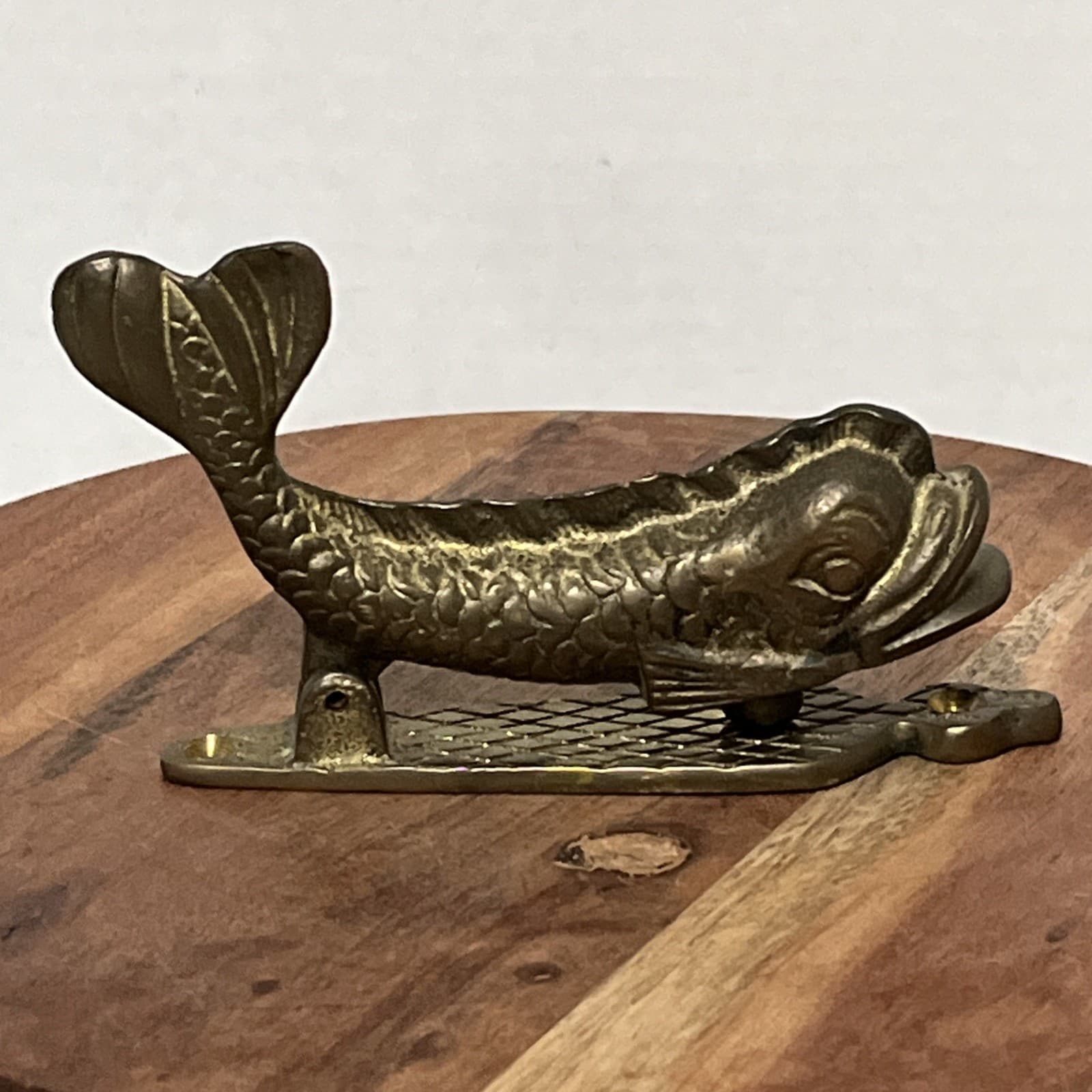 Antique Hand Made Solid Brass Fish Dolphin Door Knocker 5” 2