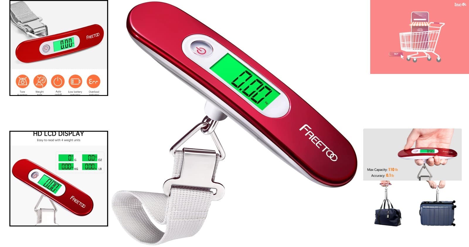 Stylish Red Digital Hanging Luggage Scale - 110 lb Capacity & Battery Included 2