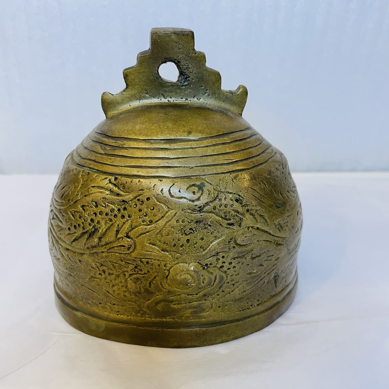 Vintage Qing Chinese Cast Bronze Temple Bell with Phoenix Birds 5