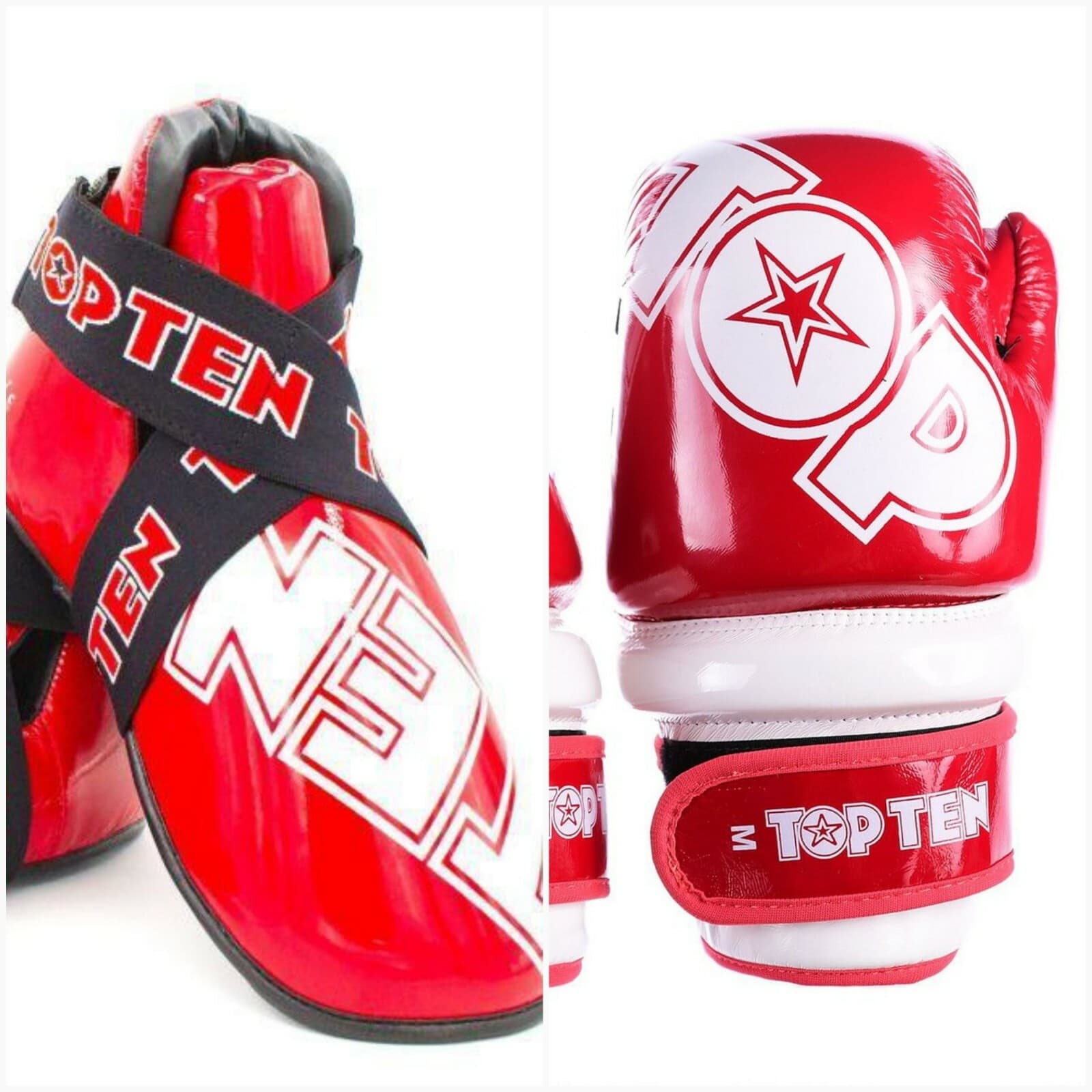 TOPTEN SUPER-LIGHT RED BLUE Glove Boot Switch strap WAKO KARATE SAFETY GEAR SET 3