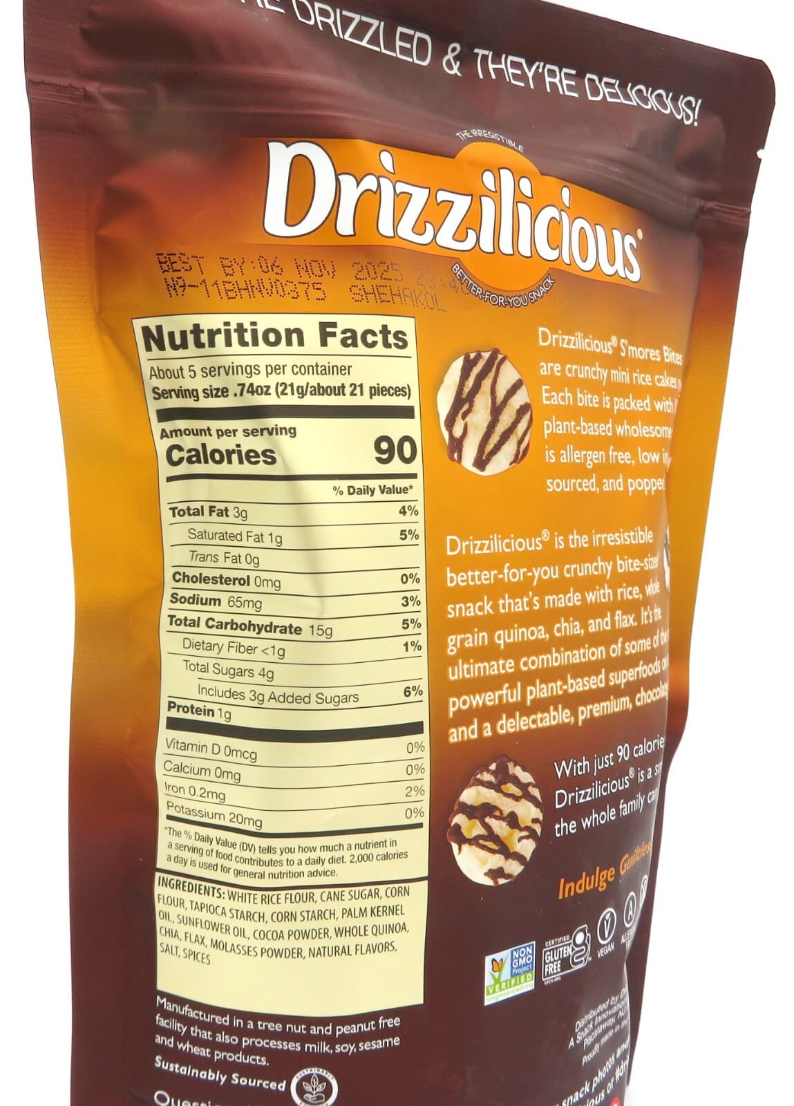 Drizzilicious S'mores Bites Mini Rice Cakes Gluten Free Vegan Quinoa Chia 4oz. 3