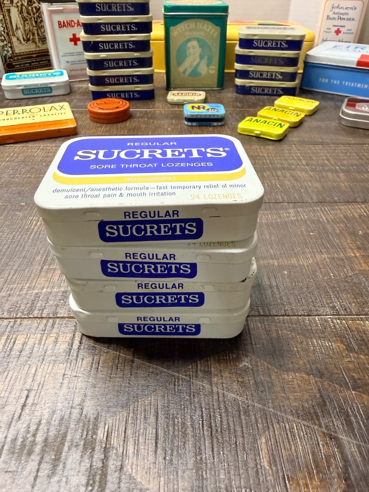 Vintage Medicine & First-Aid Tins Sucrets Anacin Johnson’s Curity Witch Hazel 2