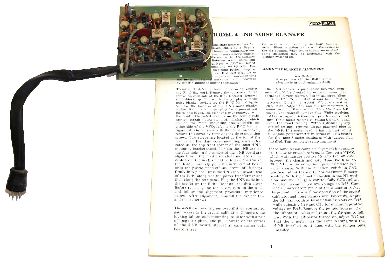 DRAKE 4-NB NOISE BLANKER for the DRAKE R-4C RECEIVER + ORIGINAL 4 PAGE MANUAL