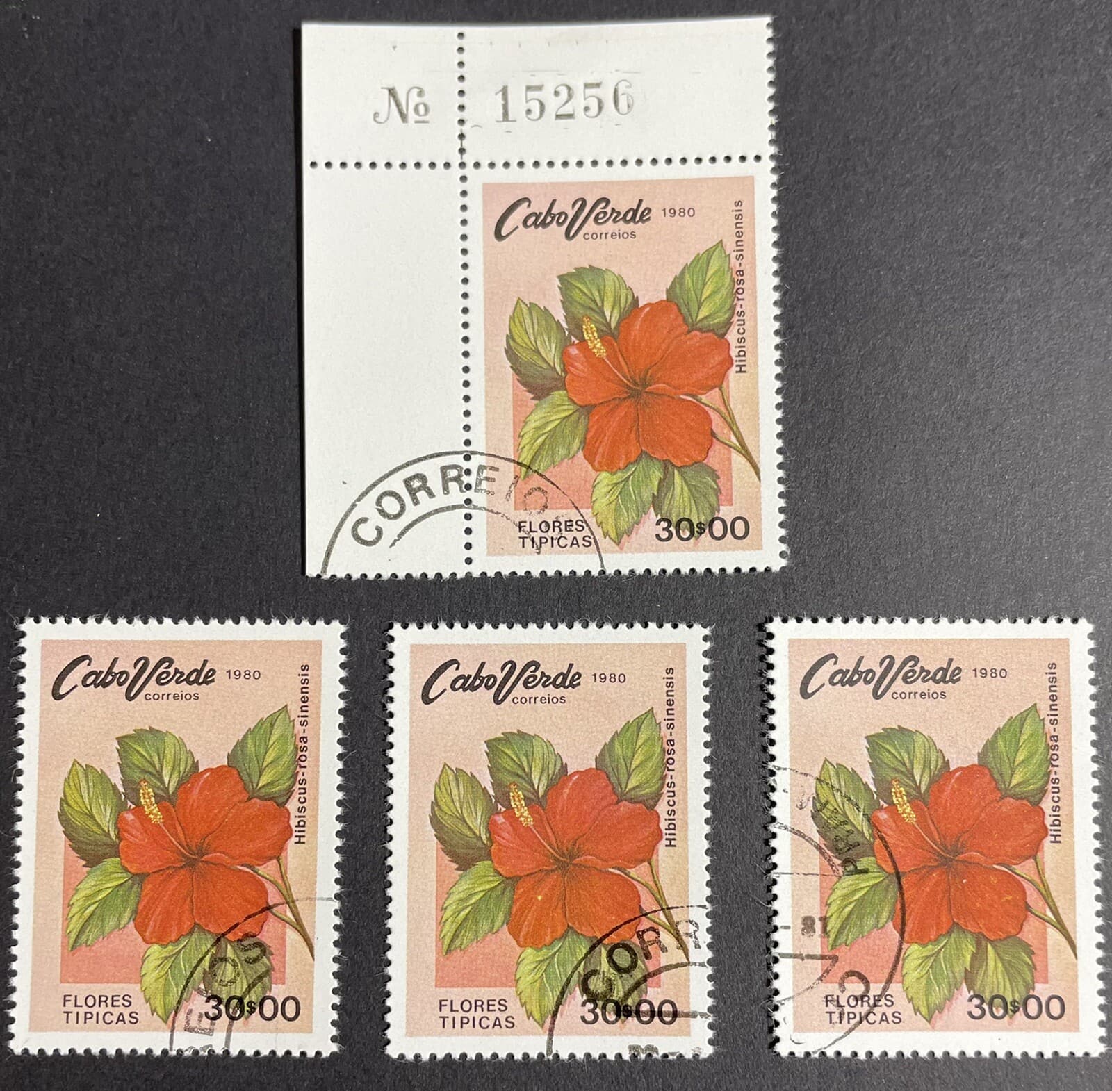 CAPE VERDE 421  - Chinese Hibiscus  4 USED Stamps (Strbx3)