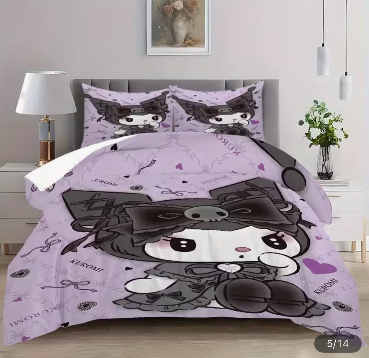 Kuromi Bedding Set Purple Sanrio Kawaii Twin Duvet Cover Pillowcases 4