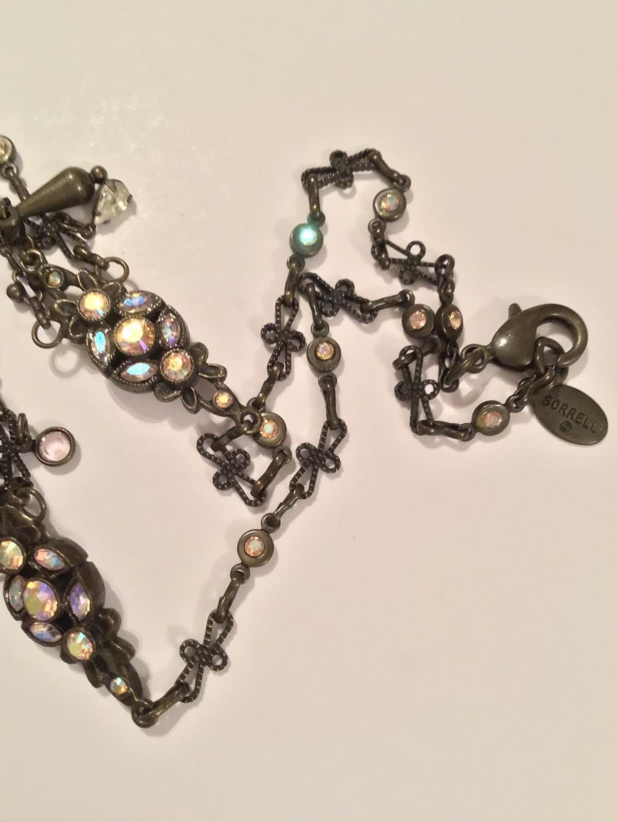 Sorrelli RARE Long 3 Strand Keys Flowers Charms Pastel Crystal Necklace Fabulous 5