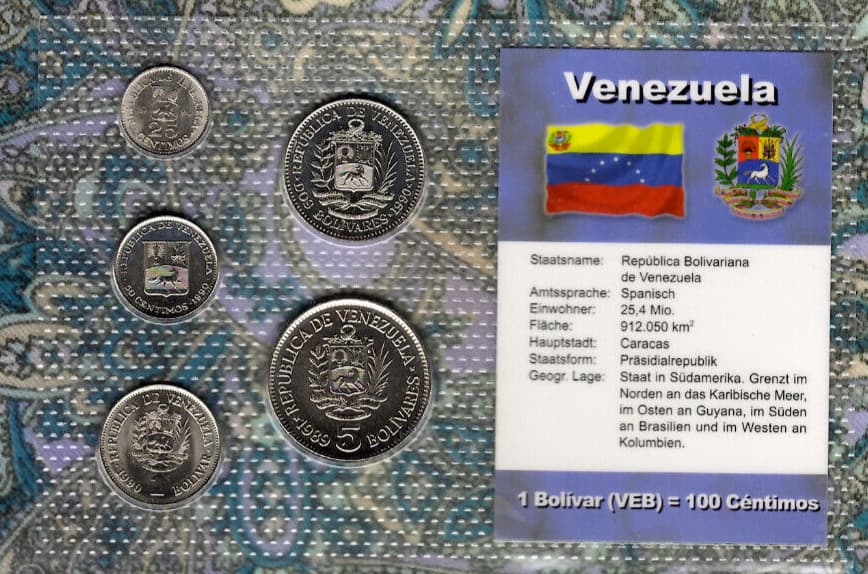 Kursmünzensätze Der Welt Venezuela UNC w/card All 1990 but 5 Bolivars 1989 3