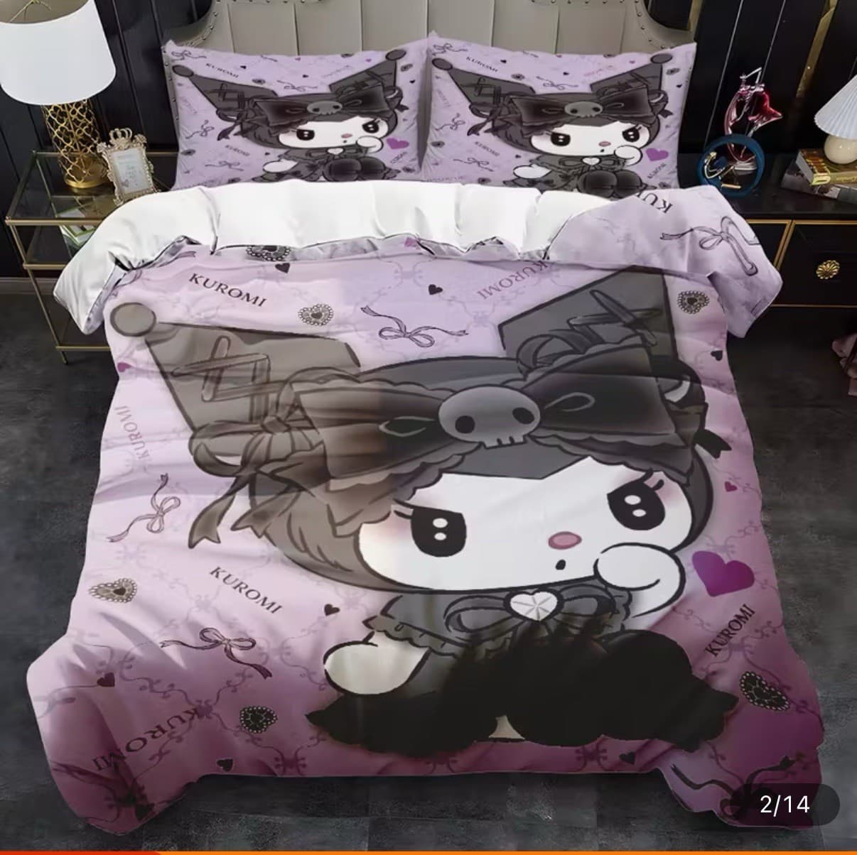 Kuromi Bedding Set Purple Sanrio Kawaii Twin Duvet Cover Pillowcases 2