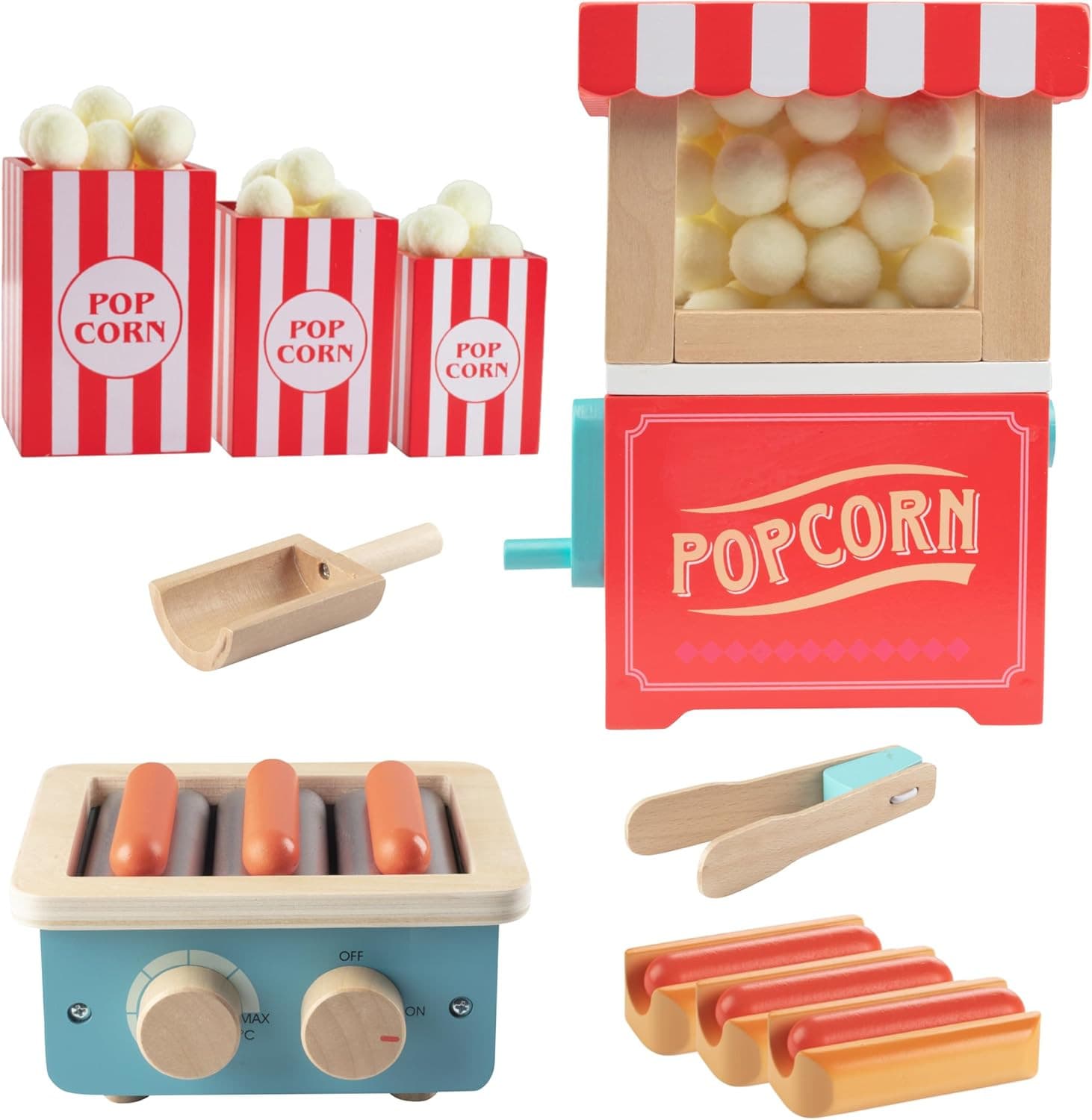 Movie Theatre Snack Bar Wooden Playset - Pretend Concession Stand Fun- Full Set 5