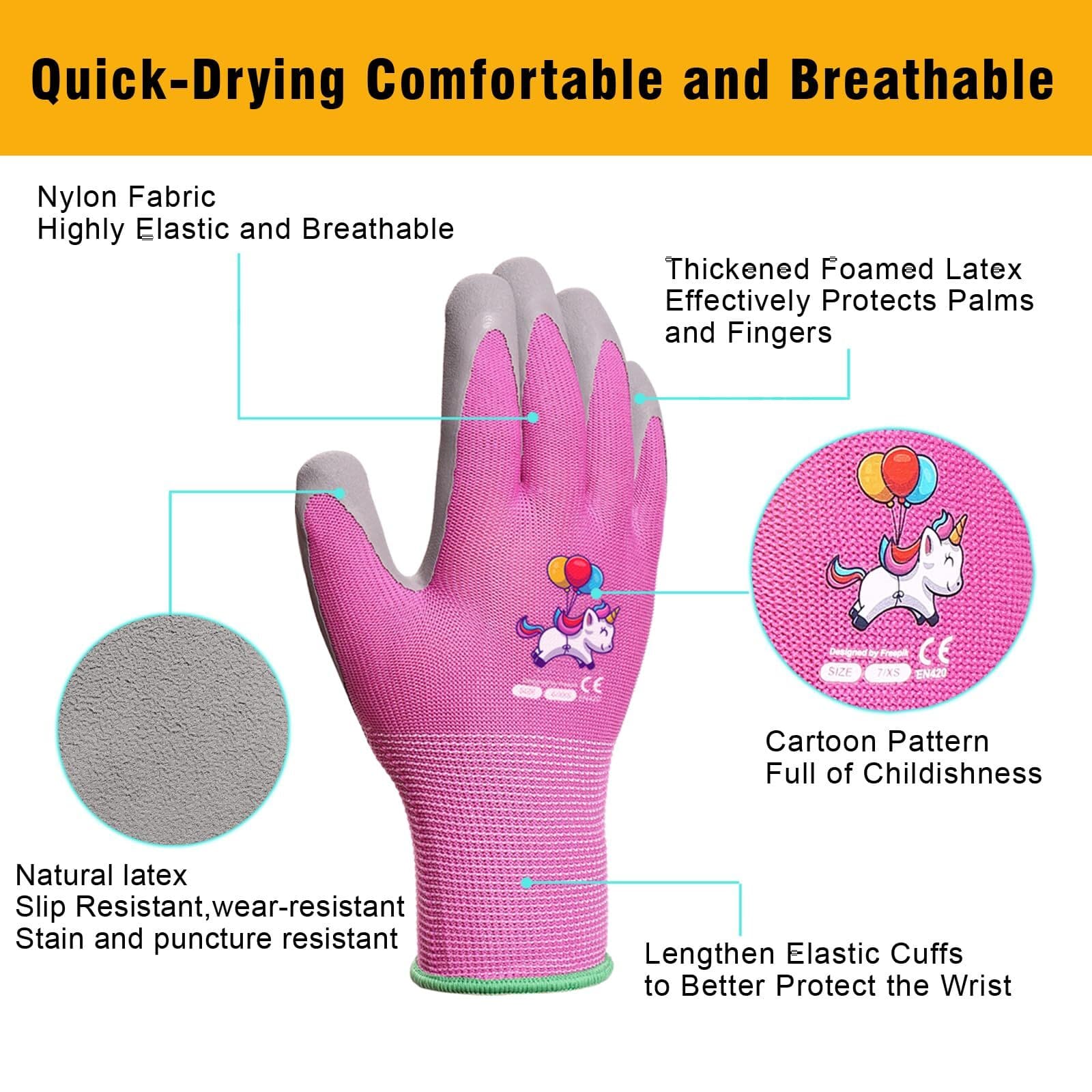 3 Pairs Kids Gardening GlovesYard Work Gloves for Toddlers Youth Girls Boys 3