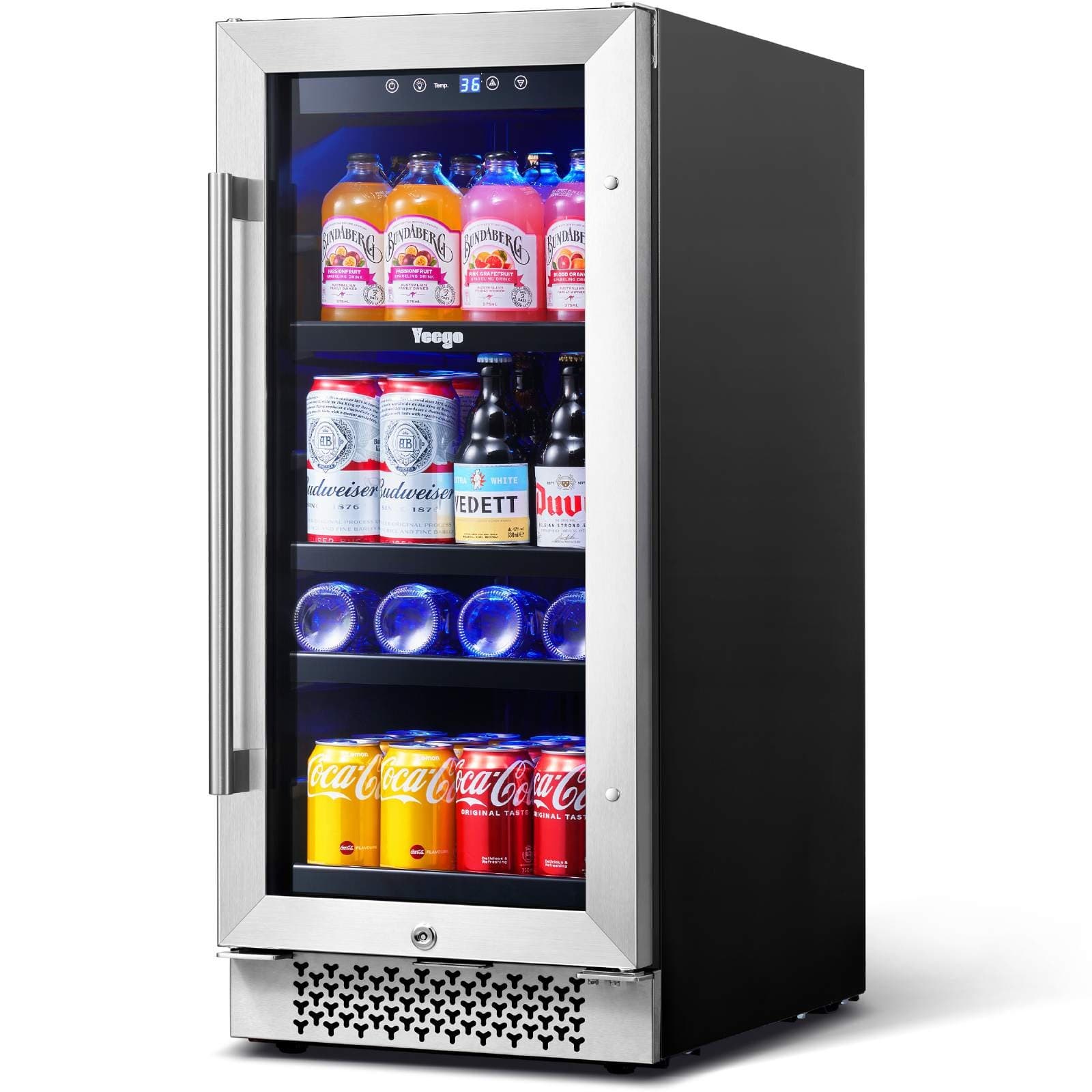 Yeego Beverage Cooler 15" Refrigerator 80 Cans Capacity Freestanding/Built-in