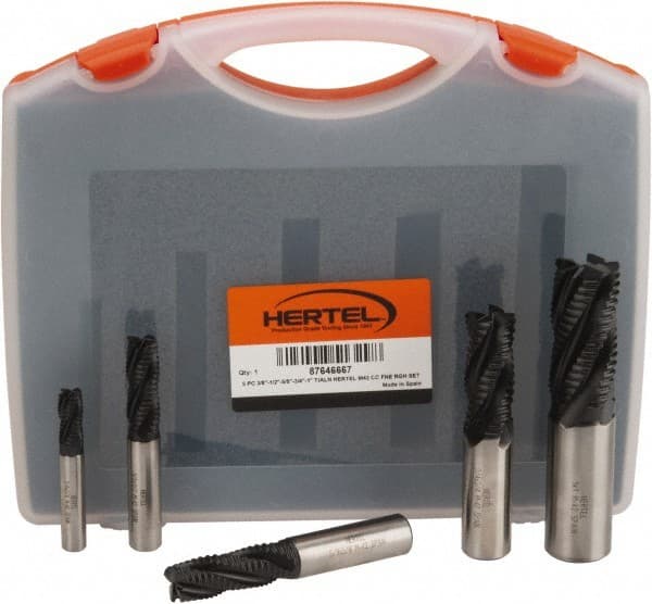 Hertel 3/8 to 1", 4 Flute Roughing Square End Mill Set TiAlN Coating, Cobalt,...