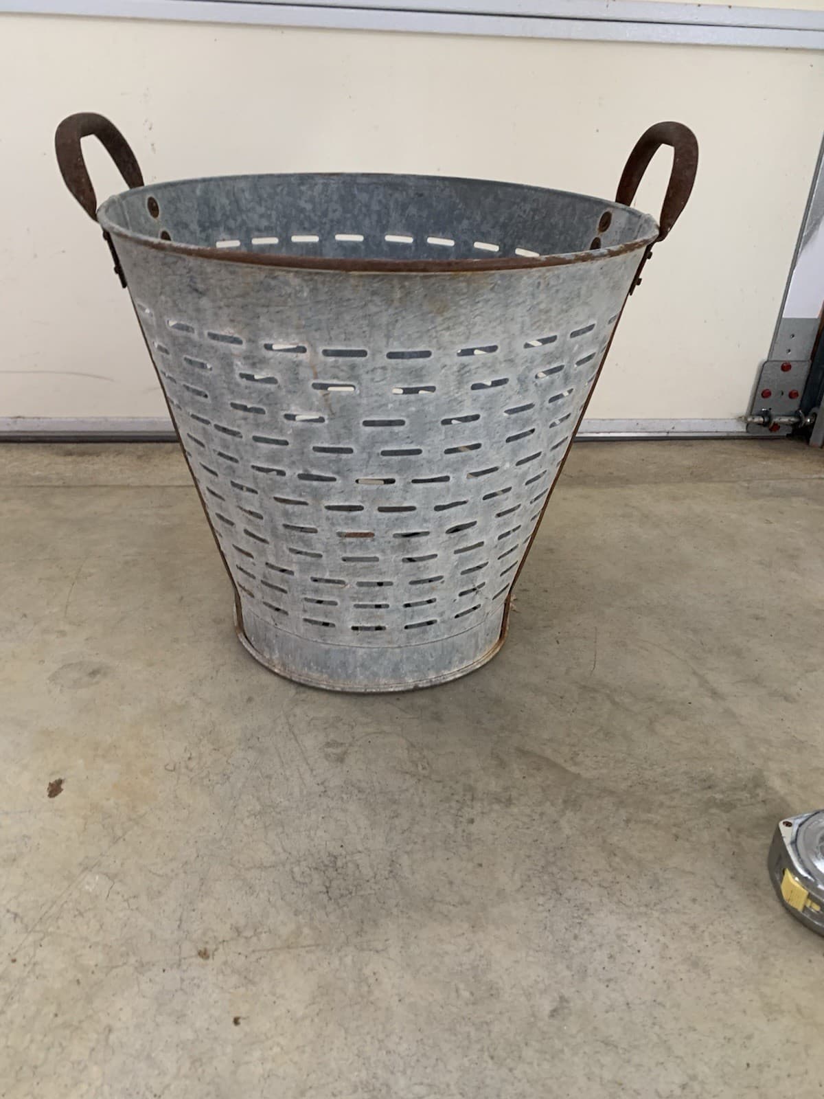 Large Vintage Galvanised Olive Bucket  Rustic Metal Basket 4