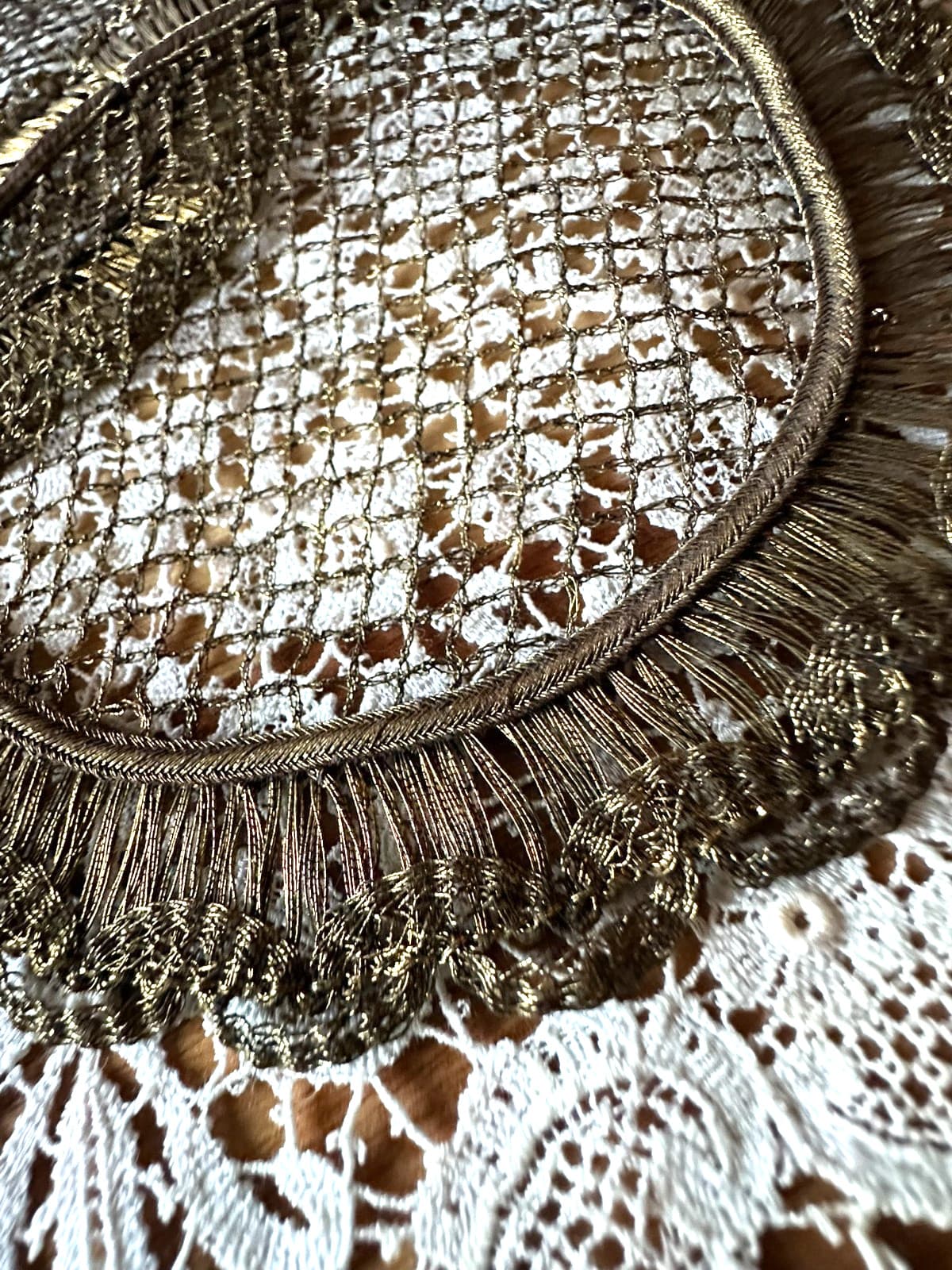 Pair of Victorian Antique Doilies Fine Woven Bronze Cording WATCH VIDEO NOW 5