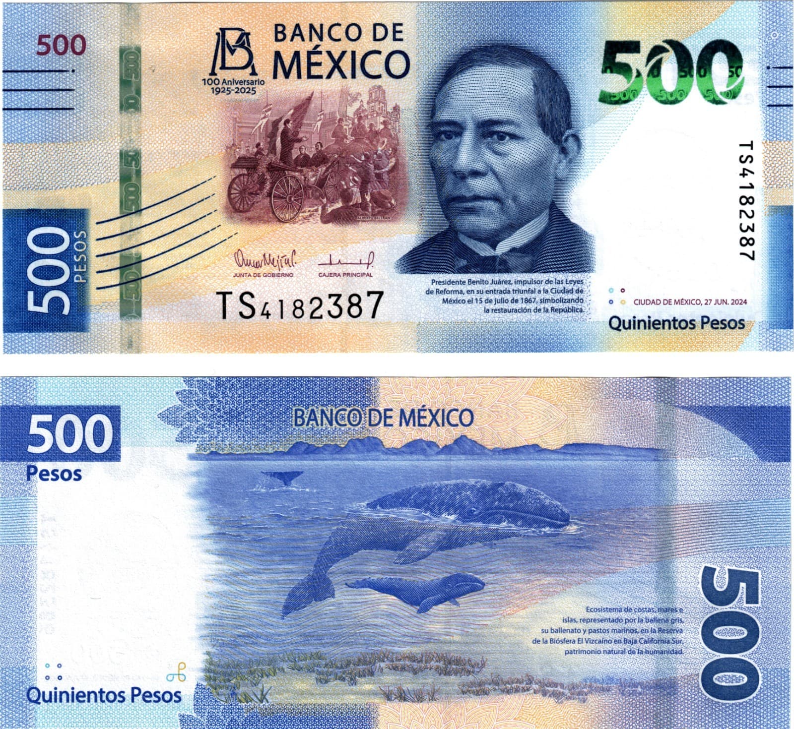 2025 Mexico 50 to 1000 Pesos P138 to P142 UNC Banknote Commemorative  Full set 6