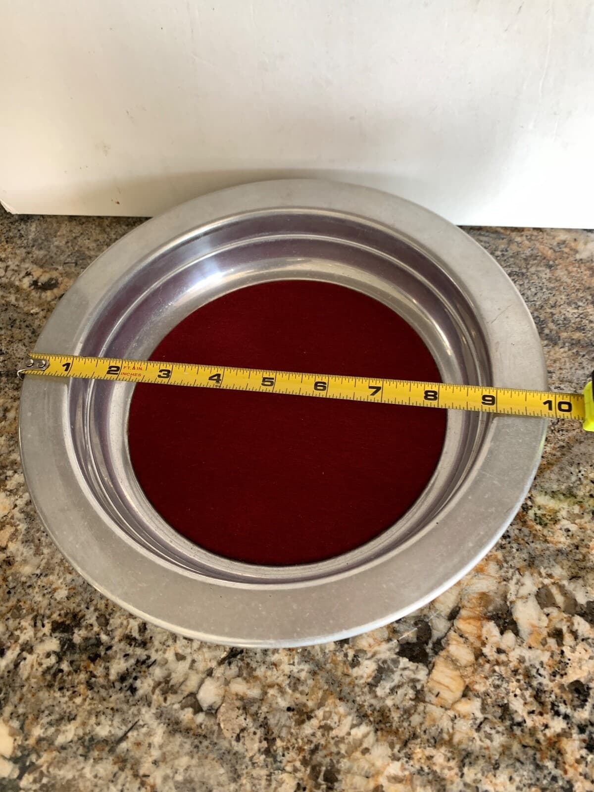 VTG Church Collection Plate Silver Metal & Red Felt Donation Offering Bowl 10 in 3