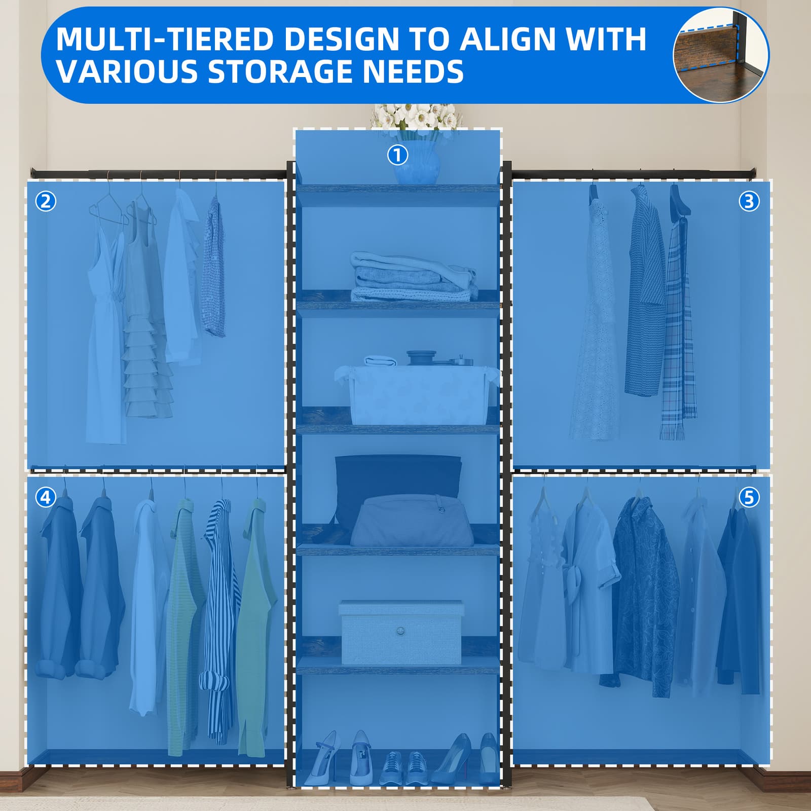 Expandable Clothes Rack Storage Organizer Adjustable Garment Rack for Bedroom 6