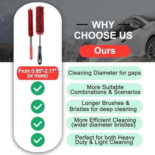 Car Wheel Rim Tire Brush Set, Detailing Wash Kit, Long Soft Detail Brushes  3