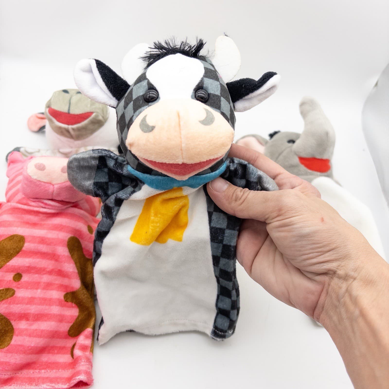 Melissa And Doug Hand Puppet Lot Of 6 Animals Monkey Cow Pig Sheep Elephant 5