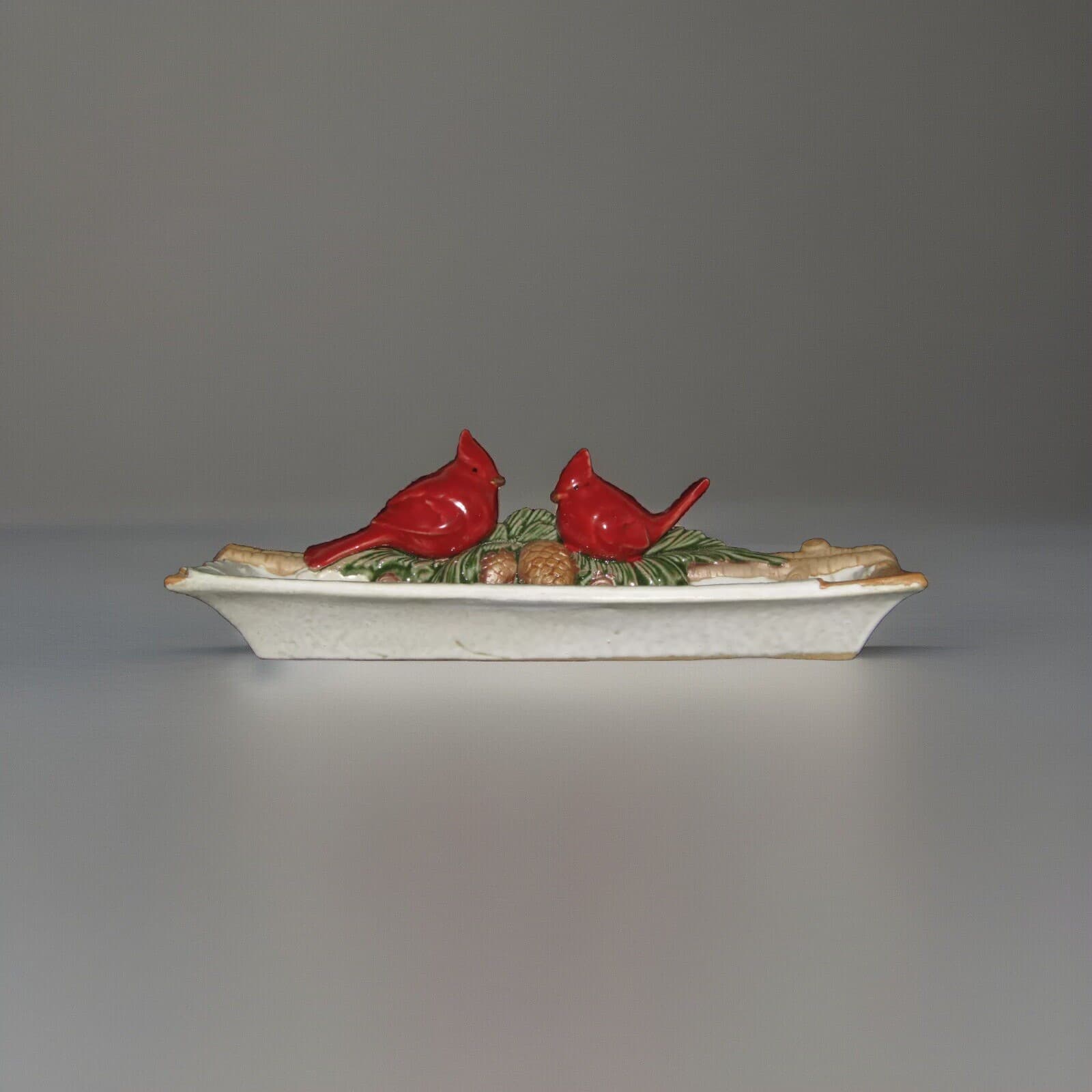 Handmade 3D Cardinals & Pinecones on Snow Covered 13" Signed Rectangular Tray 4