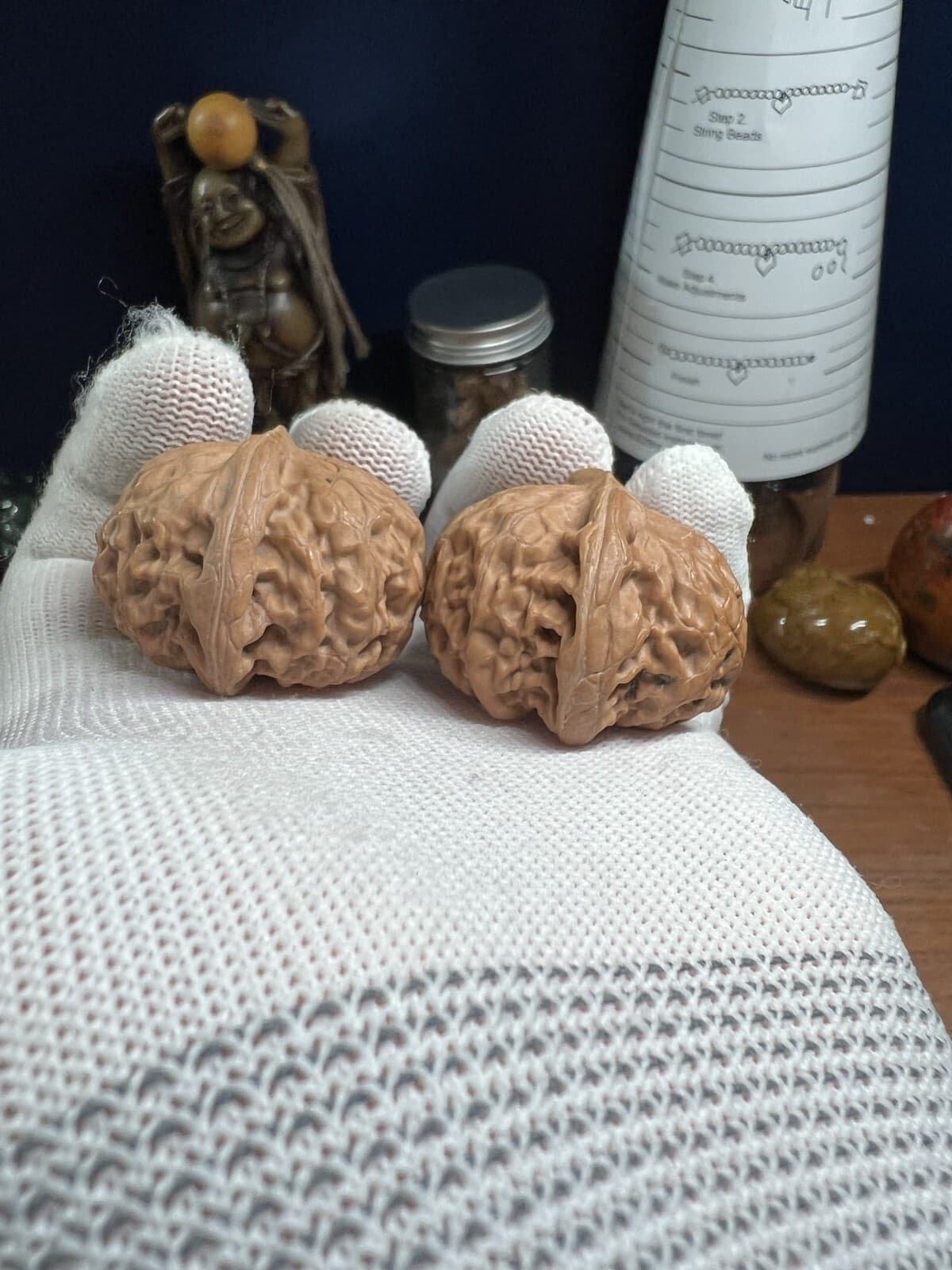 Pair of  Match Chinese Health Walnut 40.5×38×30.5mm 精配宫灯文玩核桃 也叫玉玺 3