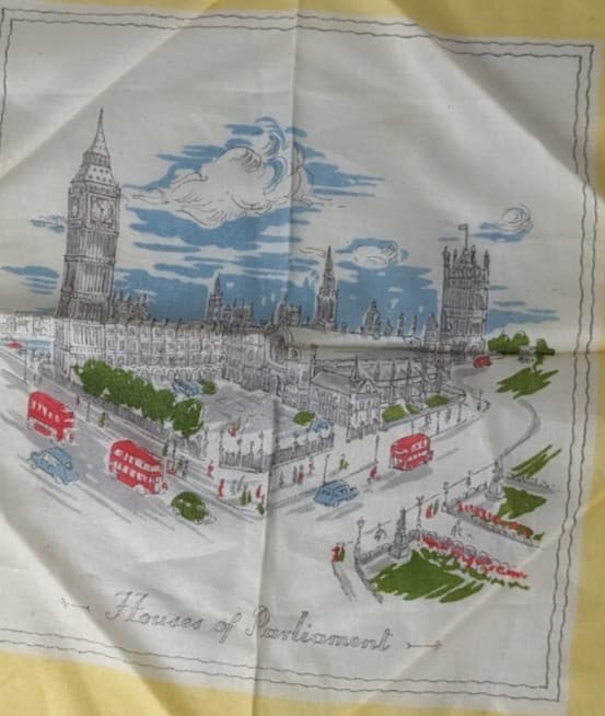 Vintage Handkerchief souvenir Houses of Parliament Britain London 2