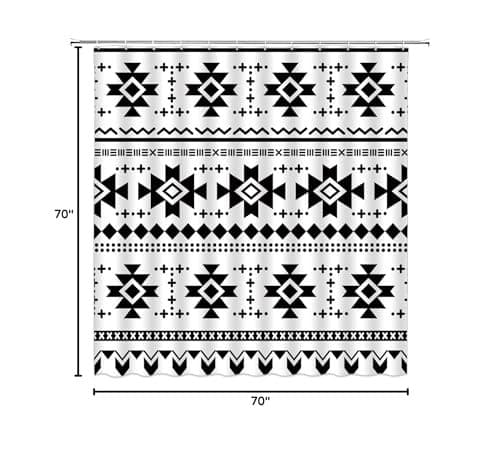 Aztec Shower Curtain Black White Geometric 70"W x 70"L (Pack of 1) White- 4