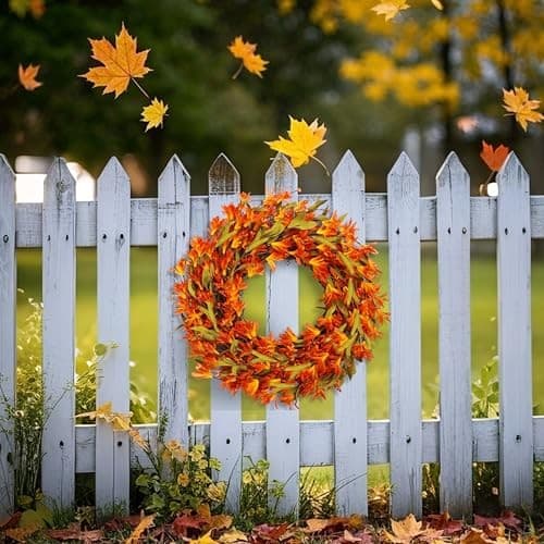 Fall Wreath 22 Inch Fall Wreaths for Front Door Orange forsythia Wreath with  6