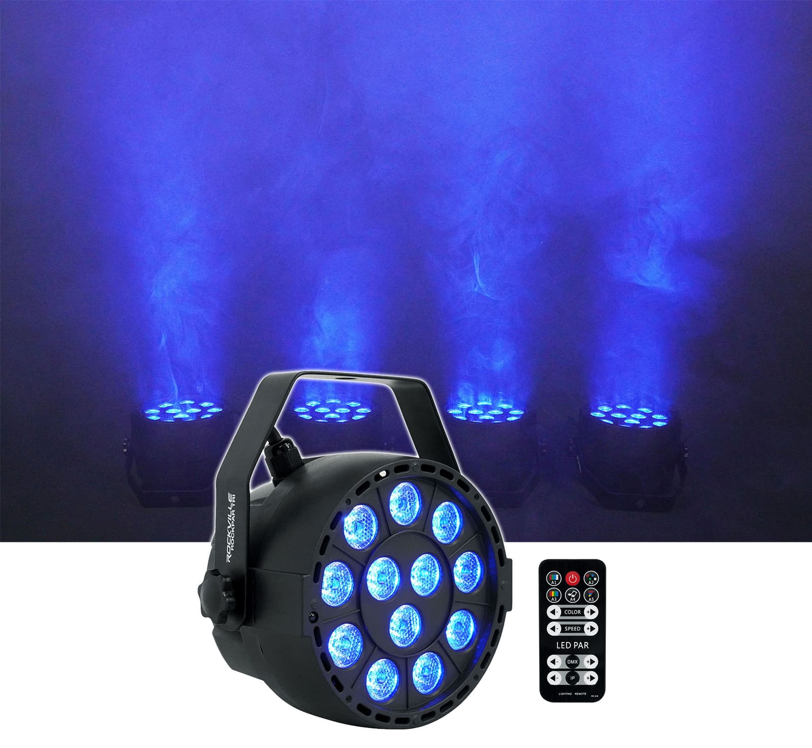 Rockville RockPAR TRI LED RGB Compact Par Can Pro DJ DMX Wash Light+Remote Black