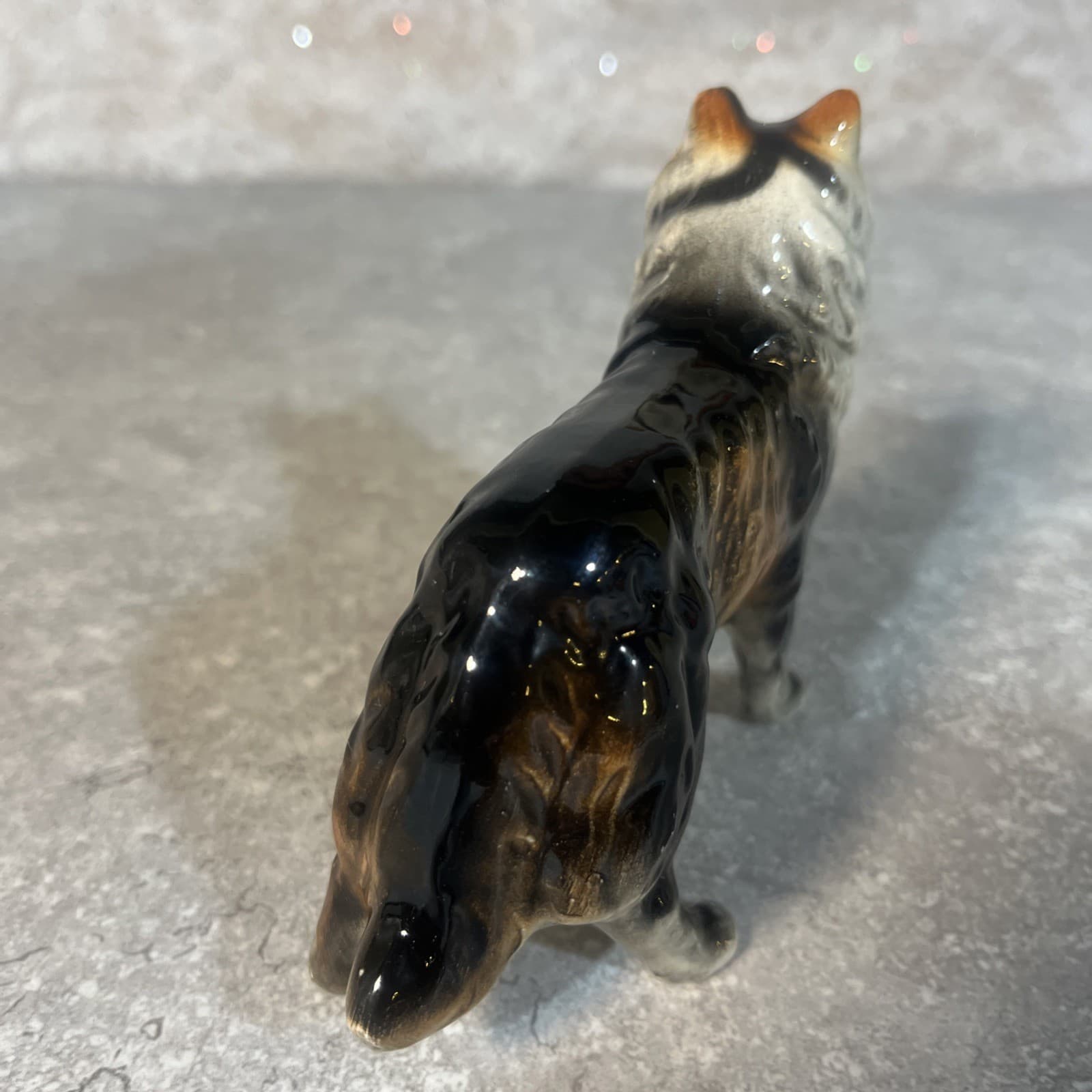 Vintage Porcelain Collie/Lassie Figurine Black Face Mouth Open Japan 5.5” X 4” 5