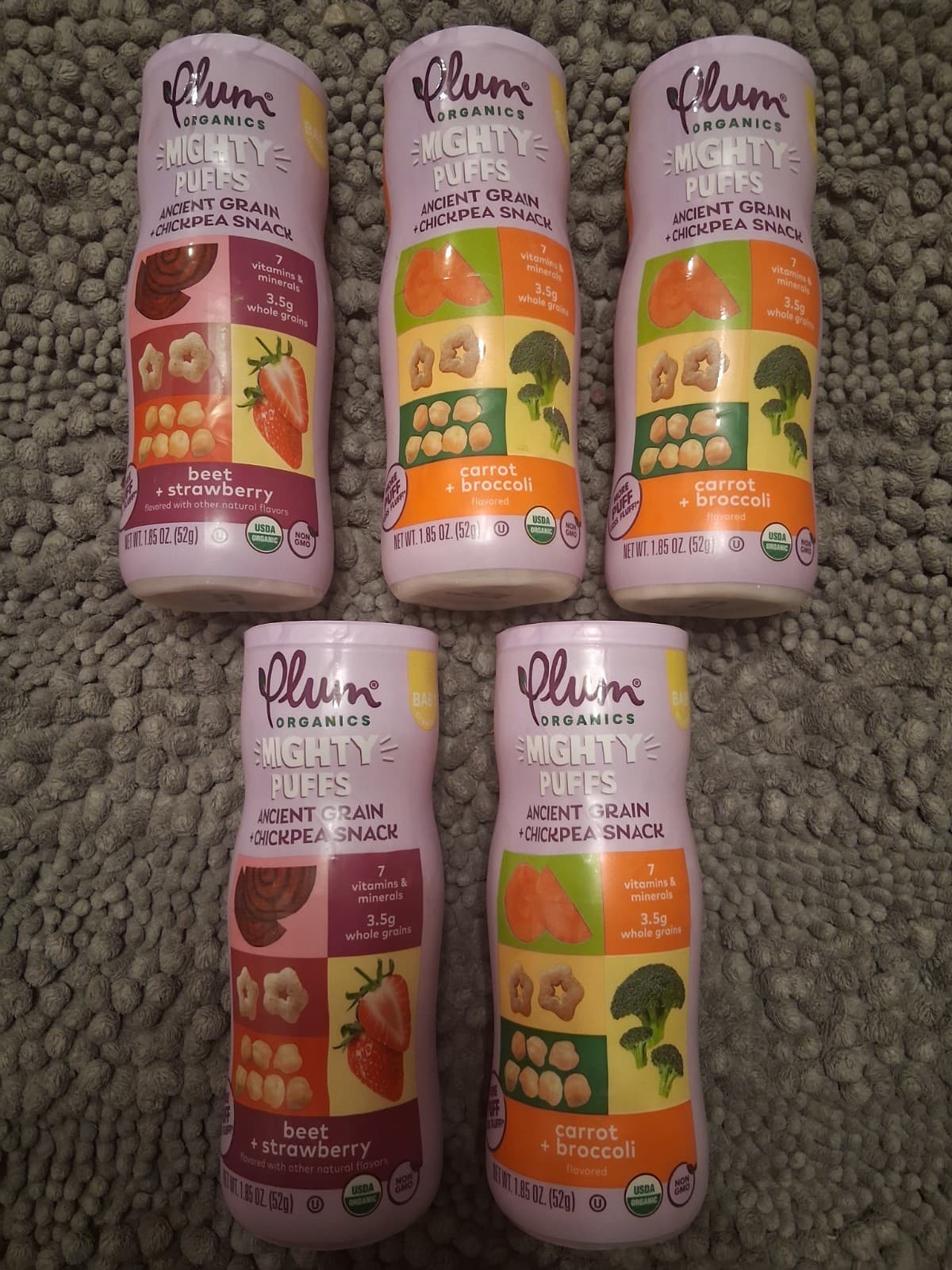 Plum Organics Mighty Puffs Organic Baby Food - Two Flavor Pack of 5- 1.85