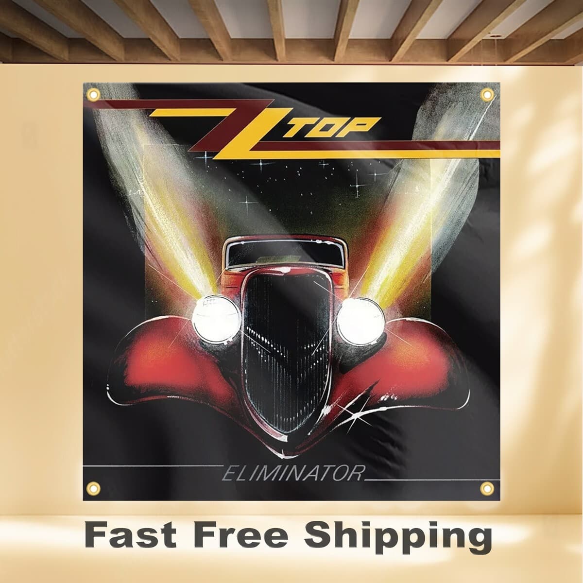 ZZ TOP ELIMINATOR 4'X4' BANNER ALBUM COVER ART FABRIC POSTER FLAG TAPESTRY 4