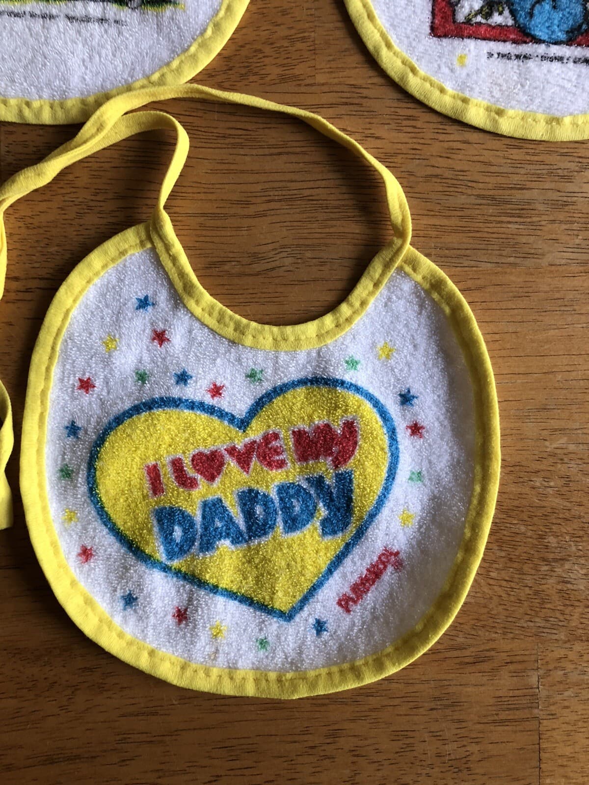 3 Playskool Disney Mickey Pluto Snoopy Tie Baby Bibs Vintage 80’s ?  7" x 7" 5