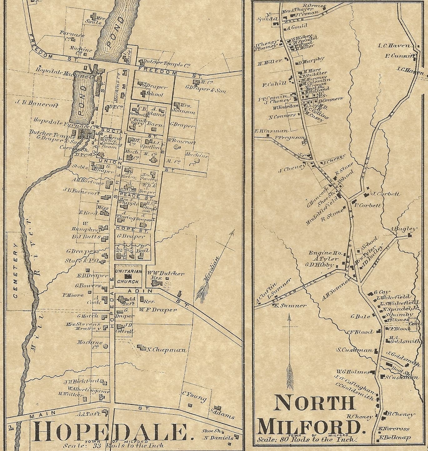 Upton Hopedale Milford MA 1870 Maps with Homeowners Names Shown 2