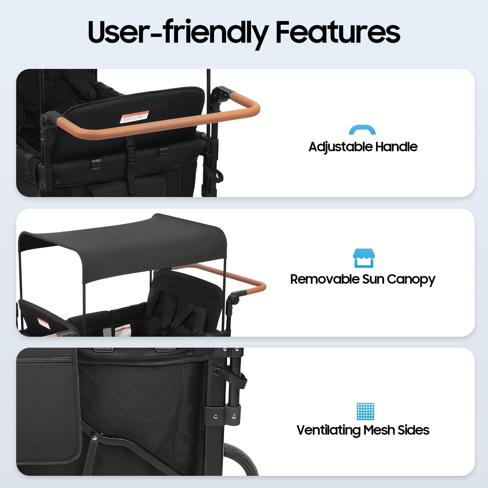 Wagon Stroller for 4 Kids, Toddlers Canopy, Foldable Infant Buggy 6