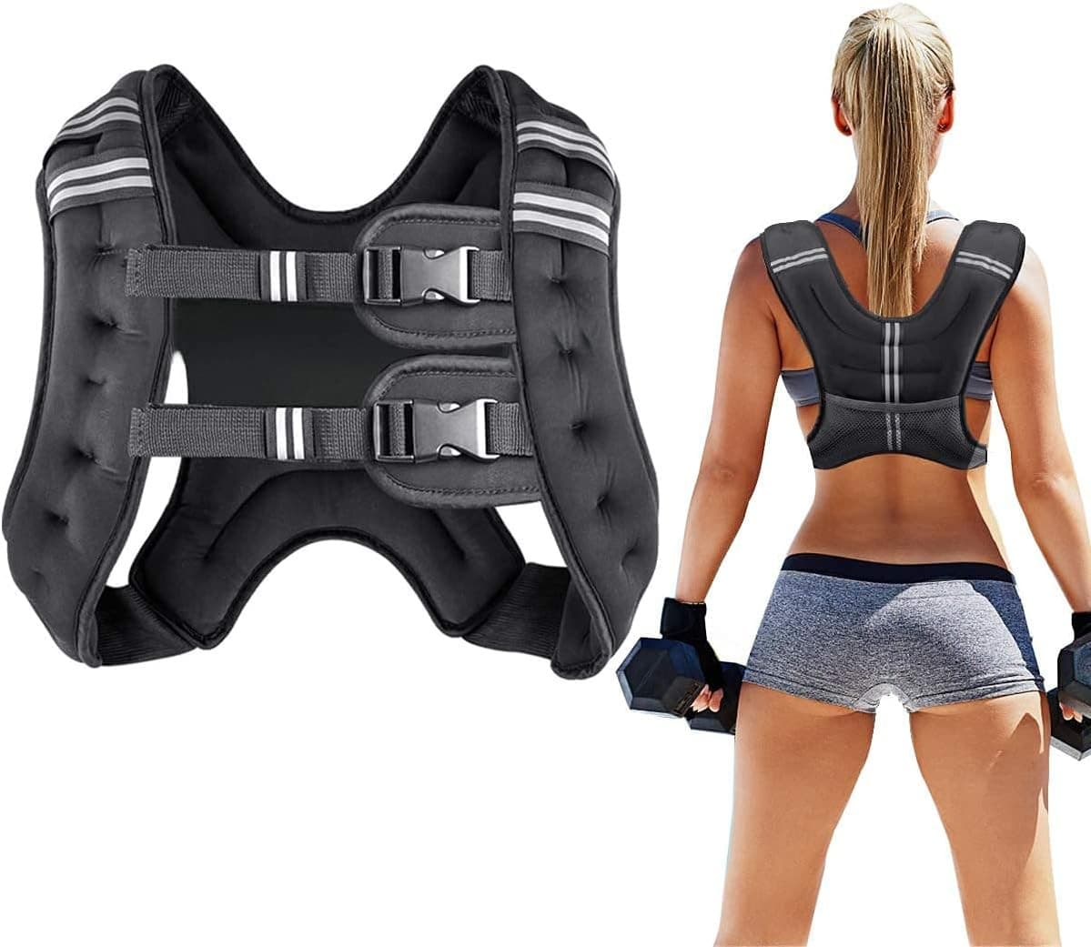 Weighted Vest for Women and Men 8 Lbs with Reflective Stripe and Double Adjusta