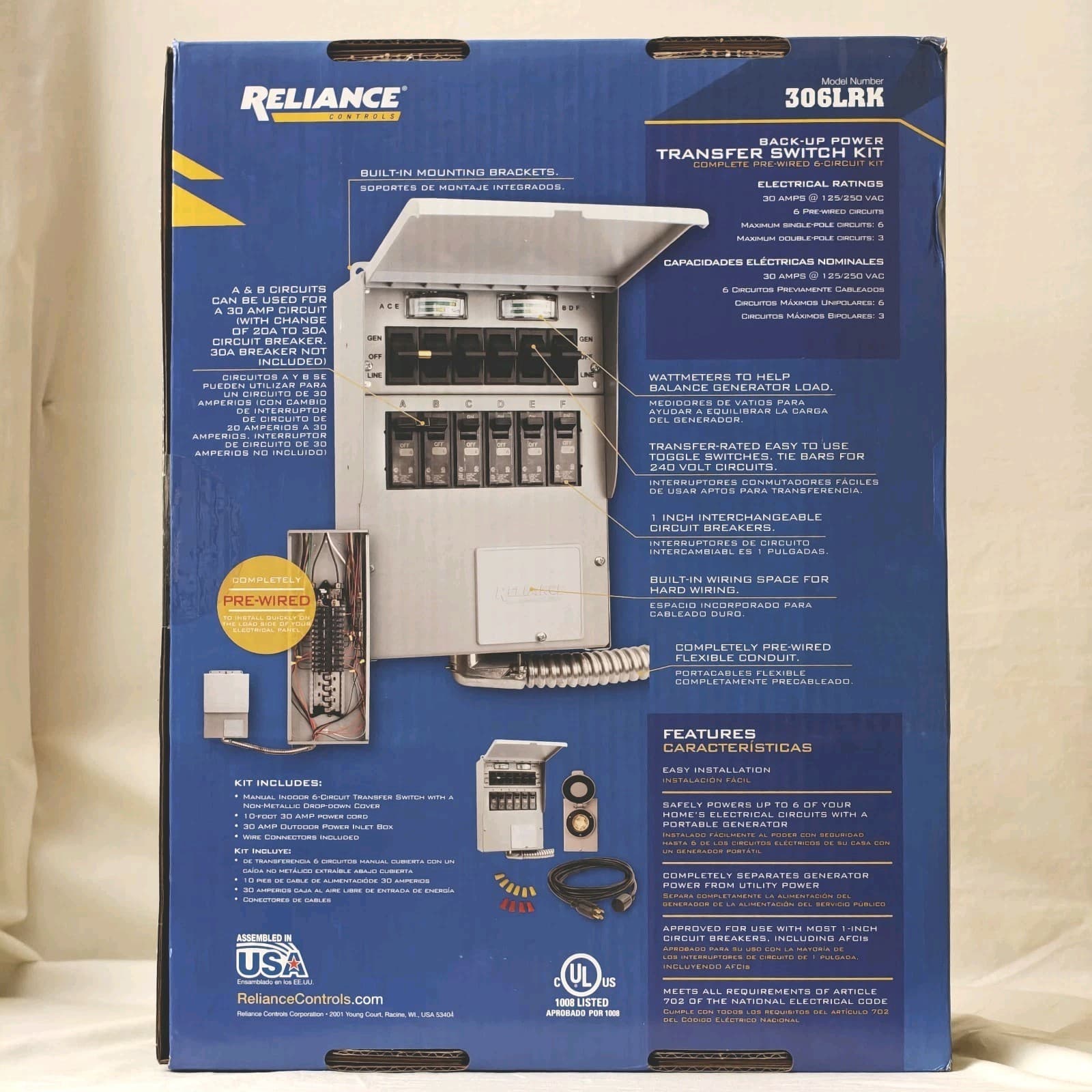 Reliance 306LRK 30Amp BackUp Power Manual Transfer Switch Kit PreWired 6-Circuit 2