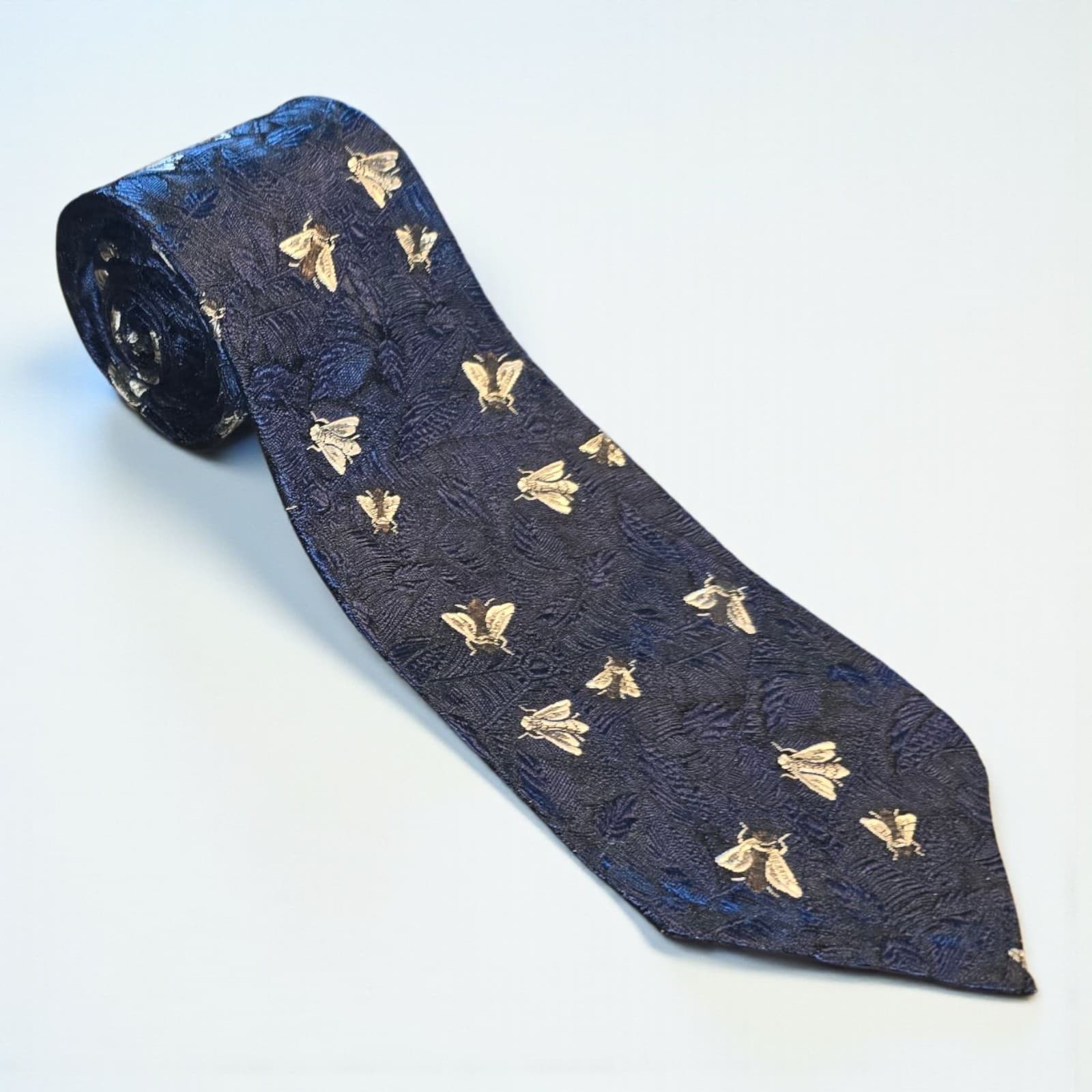 Vintage 1950s Marea Necktie Spiderwebs Embroidered Flies Insects Handmade Italy