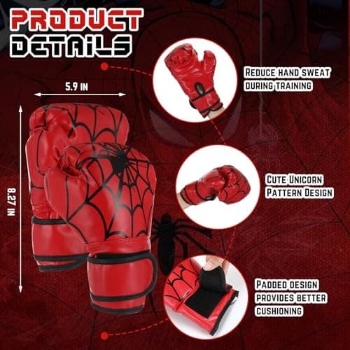Boxing Headgear and Gloves Set for Kids 6oz Boxing Gloves and Red Spider 3