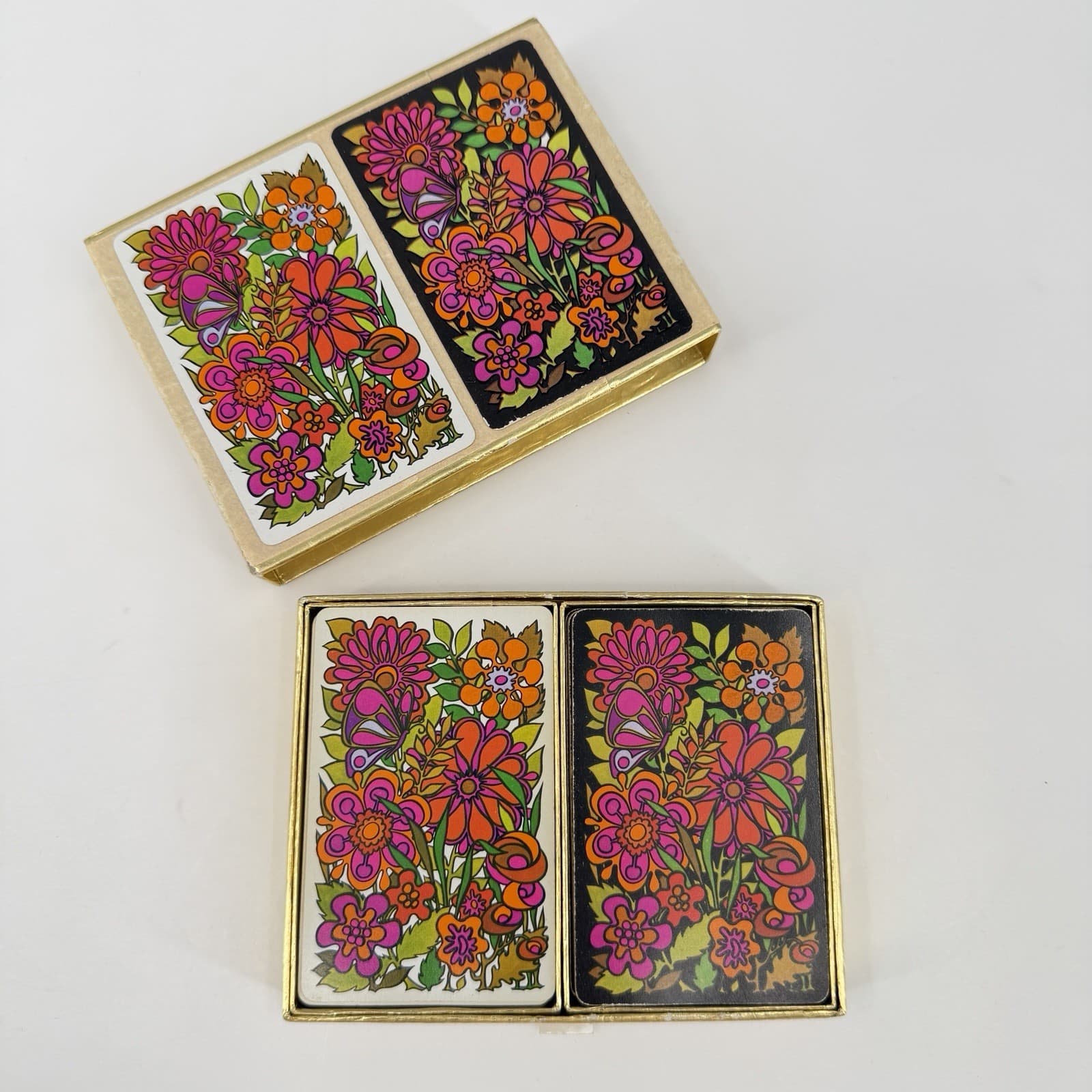Vintage Congress Double Deck Playing Cards Floral Flowers 70's Psychedelic USA 2