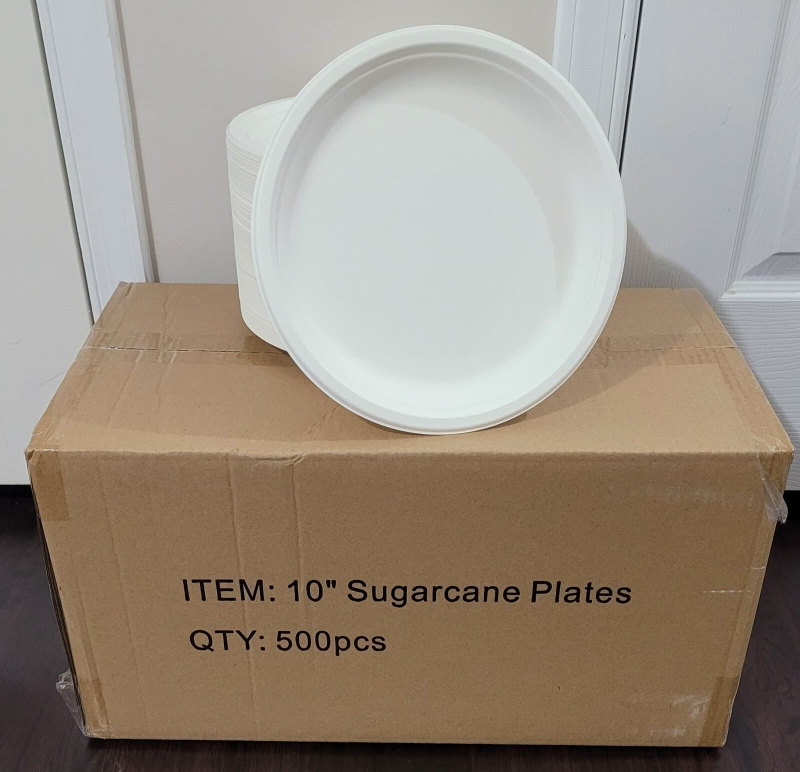 10" Round 500pcs Compostable Natural Sugarcane Biodegradable Plate Microwavable 2